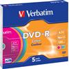 Verbatim 5 DVD-R Colour COLORATI 4,7GB AZO 16X, in slim case - 43557