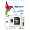Adata Micro SD Adata 8GB + Adattatore Memory Card microsd Classe 10 Blister