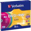 Verbatim 5 DVD+RW Colour Colorati 4,7Gb 16X AZO in slimcase - 43297