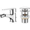 Ibergrif M20502 Cervello per Lavabo Scanalato Con Troppopieno, Tappo di Scarico Del Bagno A Scomparsa, Cromo, Argento, Grande Cap & M15057 Star, Miscelatore Bidet Bagno Monocomando