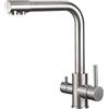 IBERGRIF M22109A Rubinetto Filtro Acqua 3 Vie, Rubinetti Cucina Miscelatore Lavello Miscelatore Girevole con 2 Maniglie, Rubinetto Acqua Calda, Fredda e Filtro per Cucina, Nichel Spazzolato