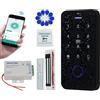 QTTYELOK Bluetooth Tuya Kit di Controllo Accessi Tastiera RFID Impermeabile Biometrica + 180KG / 350lbs Serratura Magnetica Elettrica + 10pcs 13.56Mz Portachiavi