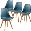 EGGREE Set di 4 Sedie Sala da Pranzo Sedie da Cucina con Gambe in Legno Sedie Ufficio Imbottita in Pelle PU Moderne Design, Morandi Blu Scuro