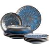 MÄSER 935074 - Set di piatti smaltati per 4 persone con piatti piani, piatti fondi e piatti da dessert, servizio da tavola da 12 pezzi in ceramica di alta qualità, gres, blu