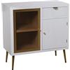 DRW Mobile di Ingresso in Legno con 2 Ante, 1 in Vetro e 1 cassetto in Bianco e Oro, 80 x 40 x 81 cm, Altezza Gambe 20,5 cm, Dorado