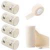PFLYPF 4 rotoli di bende elastiche, con 1 rotolo di bendaggio autoadesivo, fascia a pressione con clip in metallo, cintura di ritenuta per ginocchia, caviglie, polsi (bianco)