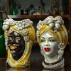 CERAMICHE CALTAGIRONE Teste di Moro Siciliane in Ceramica di Caltagirone Donna-Uomo Giallo H. 27 cm