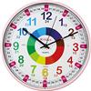 Kiddus Orologio da Parete Bambini per Imparare l'Ora, Orologio Educativo 30cm con Lancette Scritte Ora e Minuto, Decorazione Cameretta Bimbo e Bimba, Silenzioso, Pedagogico Colorati per Scuola e Casa