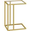 HOOBRO Tavolino a forma di C, tavolino in vetro temperato con struttura in metallo, tavolino sottile per piccoli spazi, divano e letto, stile moderno, oro EGD03SF01G1