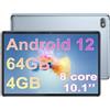SZTPS Tablet 10.1 Pollici Android 12.0, 64 GB ROM + 4 GB RAM 128 GB estensibile 8 core 1.6 GHz doppia fotocamera 2 + 5 MP Batteria 5000 mAh 2.4G WiFi Bluetooth GPS Grigio
