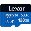 Lexar 633x Scheda di Memoria Micro SD 128 GB, microSDXC UHS-I Con Adattatore SD, Fino a 100 MB/s in Lettura, A1, C10, U3, V30, Scheda TF per Smartphone/Tablet/Telecamera (LMS0633128G-BNAAA)