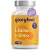 Gloryfeel Lisina Pura Integratore 400 Capsule (+6 Mesi di Scorta), 1.000 mg di L-lisina + Zinco 1,5 mg, Aminoacido Essenziale per il Sistema Immunitario, per la Pelle e i Capelli, 100% Vegan