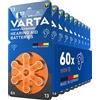 VARTA Batterie per apparecchi acustici tipo 13, 60 pezzi, arancione, pile Power on Demand, confezione economica, per amplificatore acustico, Made in Germany