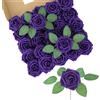 DuHouse 25 rose artificiali con steli Finti fiori di rosa in schiuma per il bouquet di nozze fai da te baby shower centrotavola composizione floreale casa decorazione(viola-A)