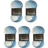 Wollbiene Moonlight Batik, 5 gomitoli di lana da 100 g, 500 g, per lavorare a maglia e all'uncinetto, 20% lana turca, colore sfumato (5500 blu)