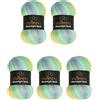 Wollbiene Moonlight Glitter Batik Simli - 5 Gomitoli da 100 g, 500 g Totali, per Lavori a Maglia e Uncinetto - 20% Lana Metallica Turca Sfumata (3070 Giallo, Turchese, Blu)