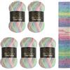 Wollbiene Crazy Cotton Batik, 5 gomitoli di lana da 100 g, 500 g, con sfumatura, 55% cotone, multicolore, per tutto l'anno (2010, verde, rosa, bianco pastello)