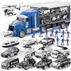 JOYIN 25 in 1 Set Giocattolo per Auto Camion di Soccorso della Polizia Pressofusa con Suoni e Luci, Mini Veicoli della Polizia nel Camion Portante, Regali di Compleanno per Ragazzi di Oltre 3 Anni