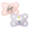MAM Ciuccio in lattice di gomma naturale, 2-6 mesi, con tettarella simmetrica, piatta e flessibile, con scatola autosterilizzante, rosa opaco, confezione da 2