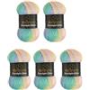 Wollbiene Moonlight Glitter Batik Simli, 5 gomitoli di lana da 100 g, 500 g, per lavorare a maglia e all'uncinetto, 20% lana metallica, sfumata (2900 verde, rosa, giallo pastello)