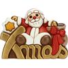THUN - Natale 2022 - Soprammobile Babbo Natale su Scritta Xmas in Ceramica Decorata a Mano - Idea Regalo Natale 2022-15x7.2x11 cm h