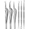 FVION Rimozione Punti Neri Naso, Strumenti Pinzetta Blackhead Estrattore di Acne Utensile Togli i Punti Bianchi, 6 Pezzi Schiaccia Brufoli Kit Pulizia Viso