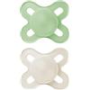 MAM Ciuccio, Neonato, 0-2 Mesi, con Tettarella Simmetrica, Piatto e Flessibile in Silicone Skin Soft Silicone Facile Accettazione, con Scatola Autosterilizzante, Originale, Neutro Opaco, Confezione da