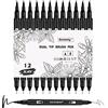 Gelanty Brush Pen Lettering, 12 Pack pennarelli Neri Penne di Colorazione per Adulti, Fineliners Penne per Disegno Artistico Sketching