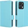 GOKEN Cover Pelle per Huawei Honor X7a, Magnetica Custodia con Supporto di Stand & Carte Slot, Flip Case con Portafoglio -Azzurro