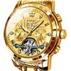 OLEVS Orologio da polso automatico da uomo, Tourbillon, con meccanismo a carica automatica, in acciaio inox, luminoso, impermeabile, per affari, Oro, Bracciale