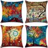クロスフィールド（Crossfield） Set di 4 Fodera per Cuscino 65x65cm Albero fantasia astratta Cuscini Divano Quadrato Cerniera Invisibile Copricuscini Divano Federe Cotone Lino Cuscini per Divano Federe Cuscini Auto Home Decor