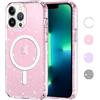 Yoedge Trasparente Glitter Cover Magnetica per Apple iPhone 12 Pro Max 6,7, Custodia Bling Brilla Compatibile con MagSafe Magnetico Ricarica Wireless,Bumper TPU Hard PC Rosa Case per iPhone12 Pro Max