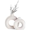 Sawoake Set di 2 vasi in ceramica a ciambella bianca per la decorazione moderna della casa, vasi rotondi erba della pampa, neutri boho nord