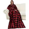 Catalonia Classy Coperta in Pile con Maniche, Micro Peluche Morbido Coperta da Indossare, soffice Coperta, Plaid Maniche per Uomini, Donna, Fidanzata, Moglie, 185 x 130 cm, Regalo, Rosso Scozzese