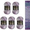 Wollbiene Crazy Cotton Batik, 5 gomitoli di lana da 100 g, 500 g, con sfumatura, 55% cotone, multicolore, multicolore, per tutto l'anno (6050 viola, grigio)