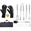 Amalan eu Set 9 pezzi Utensili barbecue+Guanti da Barbecue,Acciaio Inox Set Di Attrezzi,Guanti da forno Doppio Resistente al Calore - 1472 ° F / 800 ° C,per Barbecue, Grigliate, Cottura al forno, Camino