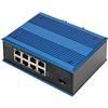 DIGITUS Switch industriale a 9 porte Gigabit PoE Ethernet - Non gestito - 8 porte RJ45 + 1 porta SFP - 10/100/1000 Mbps - Montaggio su guida DIN - Classe di protezione IP40 - blu/nero
