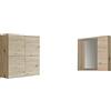 Mama Store Atena Pensile Doppio Mettitutto 4 ante e sistema di apertura push adn pull, Laminato & SPECCHIERA Bagno con VANO Contenitore e Luce LED-Quercia Naturale
