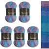 Wollbiene Crazy Cotton Batik, 5 gomitoli di lana da 100 g, 500 g, con sfumatura, 55% cotone, multicolore, per tutto l'anno (6020, blu, lilla, turchese)
