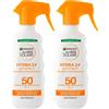 Garnier Ambre Solaire Hydra 24H Protect Spray Solare Protettivo per Viso e Corpo SPF 50+ Protezione Molto Alta UVA UVB Formula Waterproof Ultra Idratante ad Assorbimento Rapido - 2 Flaconi da 270ml