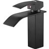 Auralum Rubinetto Bagno Lavabo Cascata Nero, Aggiornato Miscelatore per Lavandino Bagno in Ottone, Rubinetti Monocomando Stile Moderno, Regolazione a Caldo e Freddo
