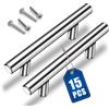 AOKITO 15 Pezzi Maniglie per Mobili da Cucina, per Armadietti Spazzolati Vuoti, in Acciaio Inox con Viti, Distanza Tra i Fori 128mm, per Cassetto Armadio Porta (198mm, Argento)