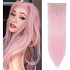 TESS Extension Capelli Clip 66 cm, Extension con Clip Liscio Rosa 18 Clips 8 PCS Extension Clip Capelli 140g Capelli Finti
