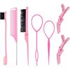 SAVITA 7 Pezzi Pettine Acconciature, Include Set Di Pettini Pettine a Coda di Topo Spazzola a Doppia Faccia Fermagli per Capelli per Donne Ragazze Pettinatura Styling dei Capelli (Rosa)