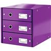 Leitz Click & Store Cassettiera a 3 Cassetti Pieghevole, Organizer per Riporre Documenti, Cataloghi e Riviste in Formato A4, Adatta per Casa e Ufficio, Viola, 60484062