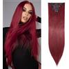 TESS Extension Capelli Clip 66 cm, Extension con Clip Liscio Rosso 18 Clips 8 PCS Extension Clip Capelli 140g Capelli Finti