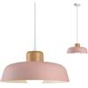 HJXDtech Lampadario a sospensione rotondo moderno in metallo colorato semplice, Lampada da soffitto E27 con finitura in legno Luce per soggiorno cucina camera da letto (Rosa)
