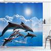 OCEUMACO Tenda Doccia Antimuffa 3D Delfini Elegante Tende Doccia Angolare Tessuto Poliestere Impermeabile 180x200 cm Vasca Bagno Design Mare Stoffa Lunga Lavabile Lavatrice con Anelli - Blu 2