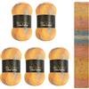 Wollbiene Crazy Cotton Batik, 5 gomitoli di lana da 100 g, 500 g, con sfumatura, 55% cotone, multicolore, per tutto l'anno (5030, grigio, arancione, giallo)
