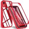 Hensinple Cover iPhone XR, Custodia iPhone XR Antiurto Protettiva Schermo Integrale, 360 Gradi Rugged Doppia TPU Bumper Case per iPhone XR 6,1 Pollici -Rossa